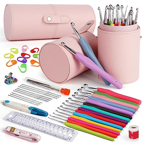 Aeelike Häkelset mit Aufbewahrungsbox für Anfänger, 2,0 mm - 10,0 mm Häkelnadel Set mit Häkelring, Bunte Ergonomisch Häkelnadeln Set für Arthritische Hände, Aluminium Häkel Set für Häkeln Garn Wolle