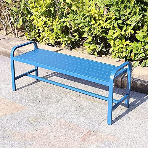 Aluminium uteplatsbänk, utomhusträdgårdsbänk parkbänk, metall utomhusbänk parkbänk, utomhusbänkar, uteplatsstol trädgårdsbänk, idealisk bänk, för gräsmatta, trädgård, park, gata (färg: blå)