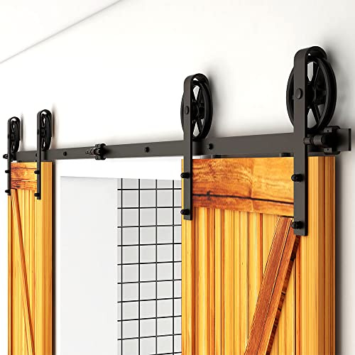 WOLFBIRD 274cm/9ft Schiebetürbeschlag Set Schiebetürsystem mit Bodenführung für Doppeltüren - Türbenutzung | Laufschienen für Schiebetüren - J Shape Aufhänger Set
