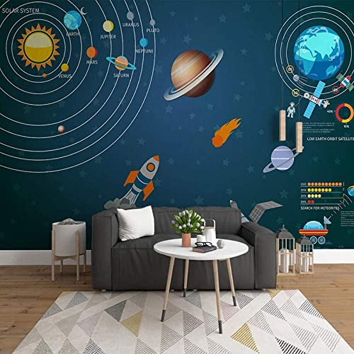 Individuelle Fototapete Wandbilder - Cartoon-Weltraum-Universum-Planet - Selbstklebende Tapete Panorama 3D Wandbild Tapete 3D Effekt Wandposter Für Wohnzimmer Schlafzimmer Kinderzimm 400(B)x280(H)cm