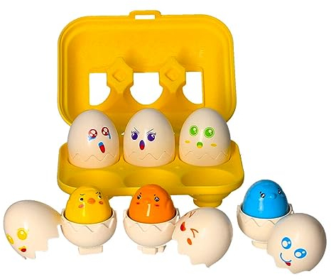 6 Matching Squeaky Eggs - Colour and Shape Sorter Toys for Toddlers, 12+ Months Educational and Sensory Activity, Fun Games for Kids, Mix and Match Sorting Game for Girls and Boys