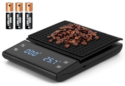 Viitech Kaffeewaage Digitale mit 3 AAA Batterie, Bis 3kg/0,1g, Batteriebetrieben Espresso Waage mit Timer, Multifunktionale Waage Küchenwaage für den Heimgebrauch in der Küche und im Büro