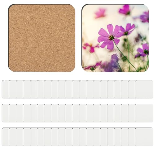 36 PCS Sublimation Coasters Blanks MDF Cork Back Heat Transfer Wood Hardboard Sublimation Square Coasters Blanks Bulk DIY Crafts for Christmas, 3.93 x 3.93 inch