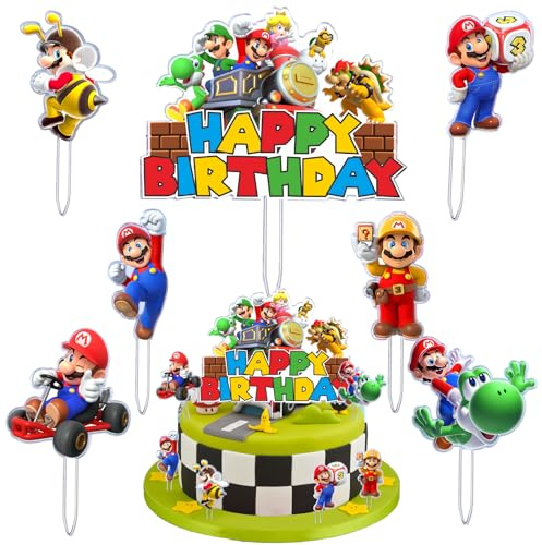 7 Pièces Décoration de Gâteau Anniversaire, Cake Décoration en Acrylique, Cartoon Figurine Gâteau Topper, Happy Birthday Cupcake Toppers, Convient aux Anniversaires Enfants, Soirées à Thème
