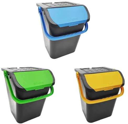 Maury's Set 3 Pattumiere da 35 Litri Differenziate Cestini e Bidoni da Interno ed Esterno per una Raccolta Differenziata Pratica e Organizzata Ecologic Componibile Con Manici Made in Italy