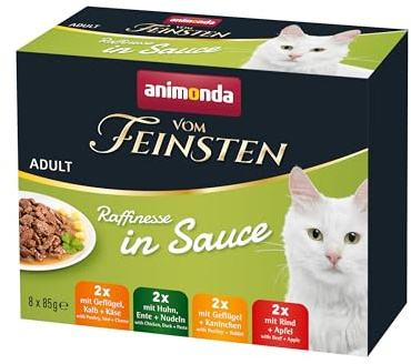 animonda vom Feinsten Premium Katzenfutter nass Raffinesse in Sauce, 8 Portionsbeutel (8 x 85g), hochwertiges Katzen Nassfutter ohne Zucker, mit frischen fleischigen Zutaten