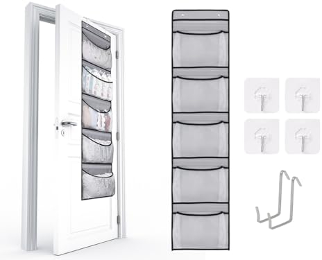 Kellegour Hängeregal Tür,Hängeaufbewahrung Schrank,Hängeorganizer Tür,Hängeaufbewahrung Organizer,Aufbewahrungsnetz Hängeregal,mit 5 Netztasche,für Spielzeug,Kleidung(Grau)