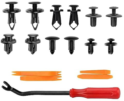 190 Pièces Clips Voiture, Écrous et boulons pour Auto, Rivet Clips Plastique Fixation Noir Universel pour Auto Voitures Panneaux Garnitures de portières avec Outil Démontage Installation