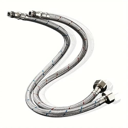 2 Flexible chaud froid pour chauffe-eau bidet et évier chaud froid 500 mm long tuyau en caoutchouc recouvert d'acier tressé (1/2'' pouce, 2)