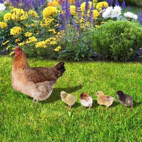 Ltahtliay Animal Decorative Garden Inserts Garden Animal Figurines Acrylic Simulated Yard Stakes Metal Chicken Sculpture Rooster Yard Stake Hen Yard Sculpture Chicken Garden Statue (D)