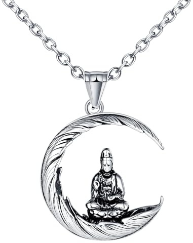 INFINIONLY Kreative Herren Damen Edelstahl Mond Ketten Vintage Mond - Buddha Halskette mit Anhänger mit 55cm Kette Fashion Dekoration für Jugendliche