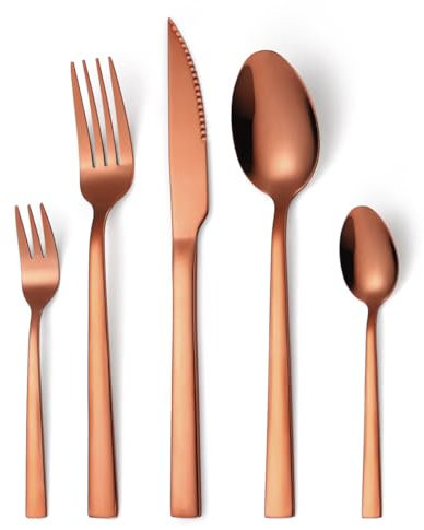 CVNIMV Ensemble d'argenterie, pièces de Vaisselle en Acier Inoxydable, Ensemble de Couteaux, fourchettes et cuillères, Couteau à Steak doré, Fournitures d'hôtel à domi