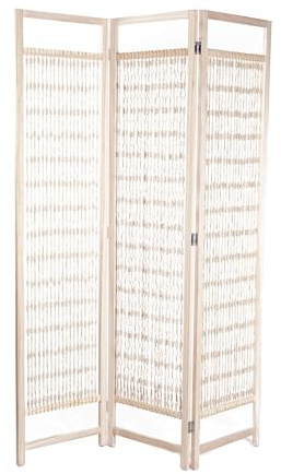 CREEDWOOD RAUMTEILER Cosmo | 166x121cm, Holz, Garn | Natur Paravent, geknüpfter Raumtrenner, freistehende Stellwand, Mobile Deko Wand | Farbe: Natur