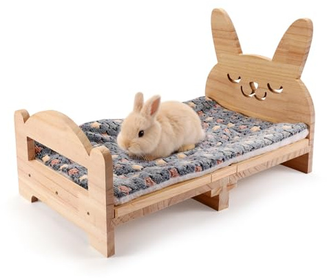 Essenhome Grand lit en Bois pour Lapin – Facile à Assembler 51,8 x 32,5 cm avec Structure de Soutien et Coussin Amovible pour Lapins, cochons d'Inde, Chatons et Petits Animaux – Habitat de Sommeil