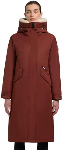 khujo Damvinterkappa, varm parkas med fuskpälskrage på huvan, midjeband och magnetisk täcklist Agneta-YM XS-XXL, Kokos brun, L