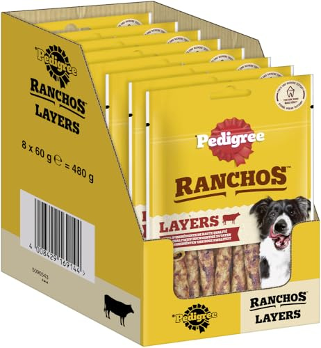 PEDIGREE RANCHOS Hundesnacks Rind Kaustangen für Hunde, 8x60g - Geschmackvolle Kausticks