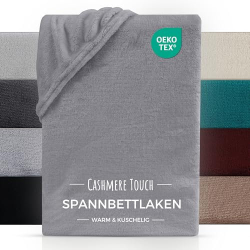 CARPE SONNO Winter Spannbettlaken 200x200 Cashmere Touch - Kuschelige Spannbetttücher Mikrofaser - Plüsch Bettlaken 200x200 - Warmes Spannbetttuch Fleece - Flauschige Bed Sheets - Grau