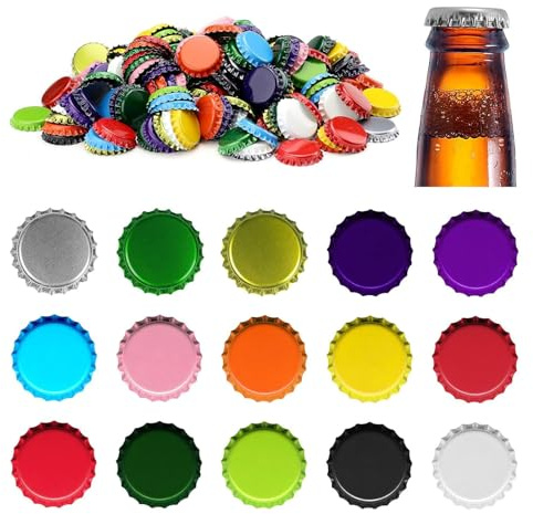 Papakesue 105 Pcs Beer Bottle Caps 26mm Standard Size W/PE Sealing Ggasket Ideal for HomeBrew Fit 8/17.5/26/35oz Beer Bottles,7 Assorted Colors (210Pcs)
