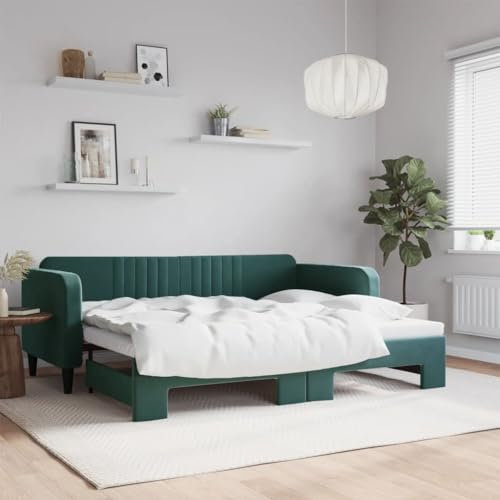 LAPOOH Tagesbett Ausziehbar Dunkelgrün 90x200 cm Samt, Schlafsofa, Daybed, Bettsofa, Sofa Bed, Sofabett, Schlafcouch, Jugendbett, Bettgestell, Bettcouch - 3197065