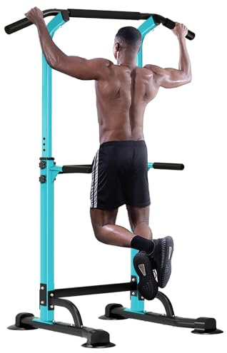 SDHYL Power Tower Kraftstation Klimmzugstange Dip-Stationen Höhe Verstellbar Schlingentraining Bauchtrainer Rückentrainer Für Anfänger Profis Trainieren Fitness (Blau/Schwarz)