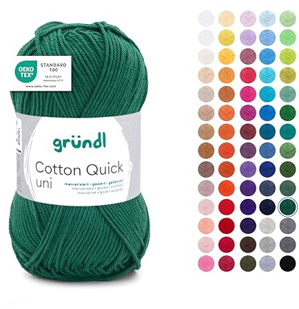 Gründl Wolle Cotton Quick uni Häkelgarn 1 Knäuel 50 g, tannengrün | dünne Wolle zum Häkeln - Strickgarn - Häkelgarn - Glänzend und hautfreundlich - 100 % Baumwolle - 50 g / 125 m