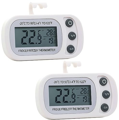 Lotvic Fridge Thermometer Digital, 2PCS Refrigerator Thermometers, Freezer Thermometer with Large LCD Display Min/Max °C/°F Function, Fridge Thermometers UK for Freezer Refrigerator (2 Pack White)