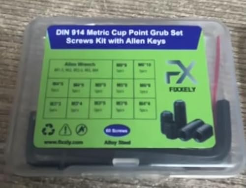 Fixxely Grub Screws Assortment Kit – 60PCS Stainless Steel 304 Set | M3, M4, M5, M6, M8 Hex Headless Screws with Allen Key | Door Handle Repair & Bathroom Fixtures