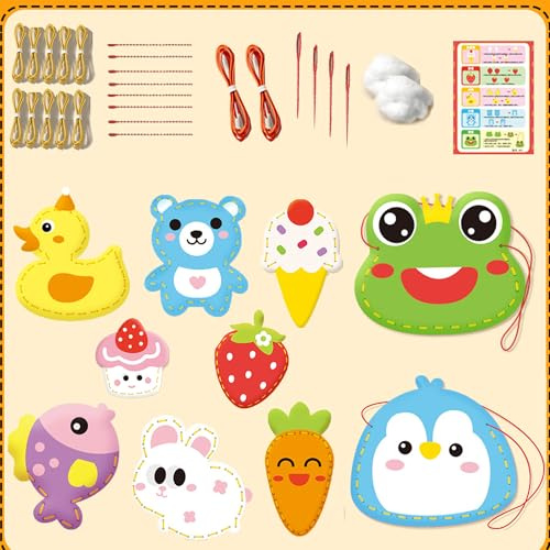WSNDM 10PCS Kände Sy Hantverk Kit För Barn, DIY Kände Hantverk Prydnader, Kids Fun Pedagogiska Sy Hantverk Kit, Söt Groda Pingvin