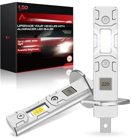 AUXIRACER H1 LED, 32000LM Lampade Fari per Auto o Moto 9-24V, Lampadine H1 LED Dimensioni Mini 1:1, 500% luminosità 6500K Luce Bianca Plug and Play, Pacco da 2