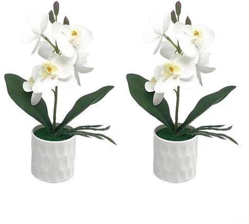 Zeroupshop Orchidee Phalaenopsis artificiali in vaso dall'aspetto realistico, 6 fiori finti per casa, ufficio, tavolo, decorazione per matrimoni, eventi, 26 x 14 cm, design (bianco)