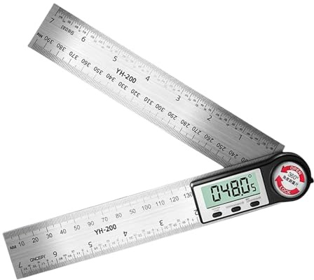 Goniometro digitale in acciaio inox da 200 mm, con display LCD ad alta precisione, per ingegneri e falegnami, doppia scala, righello metrico britannico