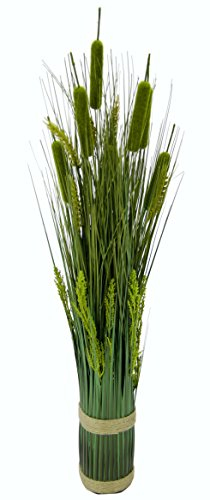 Flair Flower 087718GN Mixed-Grasbund, Polyester, Kunststoff, Bast, Grün, 10 x 10 x 80 cm
