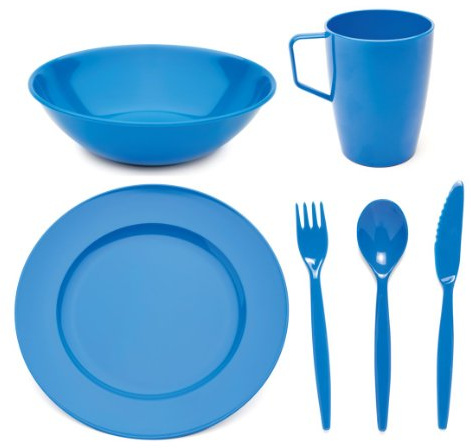 Harfield Scout and Girl Guide Polycarbonate Tableware Set - Plate, Bowl, Mug & Cutlery - Med Blue Reusable Virtually Unbreakable