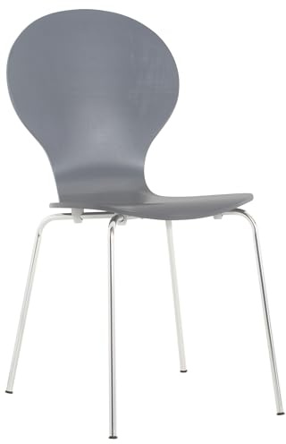 CLP Stapelstuhl Diego I Komfortabler Esszimmerstuhl I Metallgestell, Holzsitz I Ergonomisches Design I Platzsparend In Esszimmer Und Küche - Farbe grau