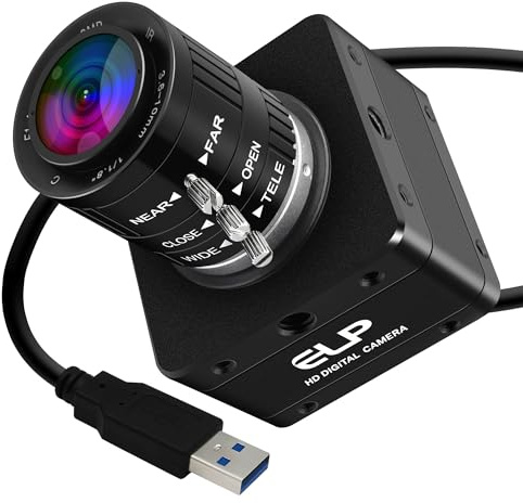 ELP Fotocamera industriale USB 3.0 da 20 MP, 4K UHD 3840P ad alta risoluzione con obiettivo zoom manuale 3x da 3,6-10 mm, frame rate alto 30 fps, webcam Lightburn, compatibile con Windows, Linux, Mac