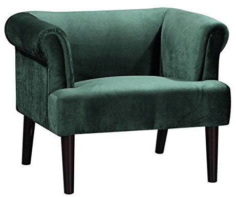 Atlantic Home Collection Charlie Sessel, Armlehnenstuhl mit Massivholzfüßen, Samt, Grün, 74 x 86x 70