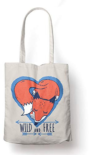 BLAK TEE Cute Wild and Free Fox Organic Cotton Reusable Shopping Bag Natural