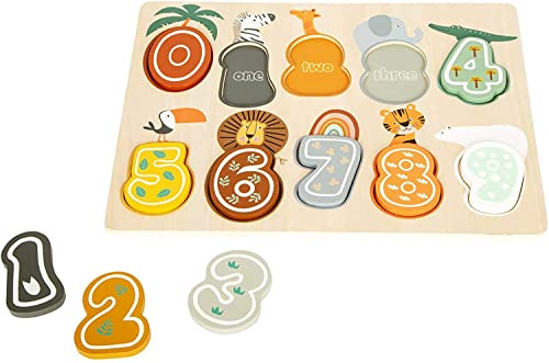 Small Foot Setzpuzzle Zahlen Safari aus Holz, 10-teiliges Lernpuzzle mit ENGL. Bezeichnungen, ab 1 Jahr, 11702 Spielzeug