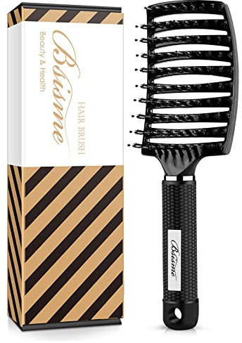 Hair Brush, Boar Bristle Hair Brush Faster Blow Drying, Professional Curved Vent Styling Hair Brushes for Women Men Kids, Paddle Detangler Brush for Wet Dry Curly Thick Thin Hair (Black)