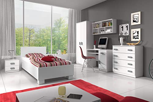 Fabryka Mebli Idźczak Kinderzimmer-Set Jonas I 01 - Schrank, Bett, Wandregal, Kommode, Schreibtisch, Nachttisch - Kleiderschrank - Skandinavischer Stil, Modern Design - Weiß/Grau