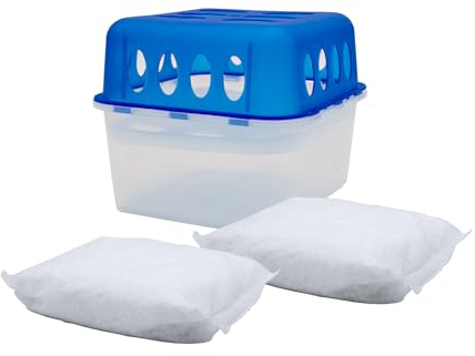 Spetebo 1 boîte de déshumidificateur ultra frais avec 2 sacs de charge de 400 g déshumidificateur d'air avec bac de collecte, réutilisable et rechargeable, sans électricité