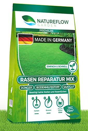 Rasenreparatur Mix Rasen lücken-dicht Rasenpflaster schnellkeimend Rasenreparaturset Premium Rasenreparaturmischung 1 kg Rasen Reparatur Mischung mit Dünger Nachsaat Rasensamen Reparaturrasen