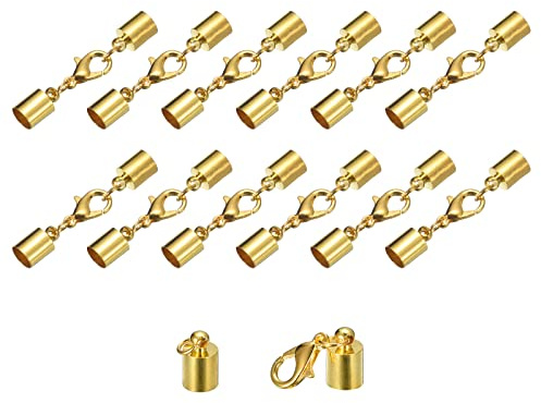 sourcing map 20 Stück Kettenverschluss 6mm Endkappen mit Hummerverschluss Klammern Zylinder Endkappen Schmuck Verschluss für DIY Schmuckherstellung Leder Armbänder Selber Machen Goldton