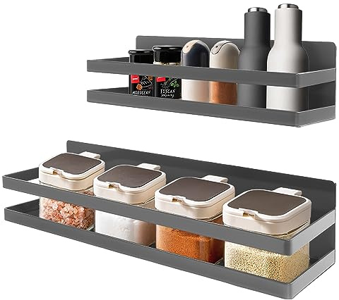 Uten Gewürzregal Magnetisches regal, Kühlschrankregal 2er Set ohne bohren Küche Organizer Selbstklebend, Grau