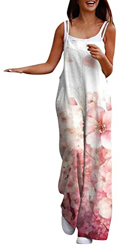 Fulidngzg Jumpsuit Donna Estiva, Casual Elegante Senza Maniche Salopette Curvy Taglie Forti Lunga Tutina Monospalla Tuta Inter Sportiva Gamba Larga Tuta Intera Morbida Comode