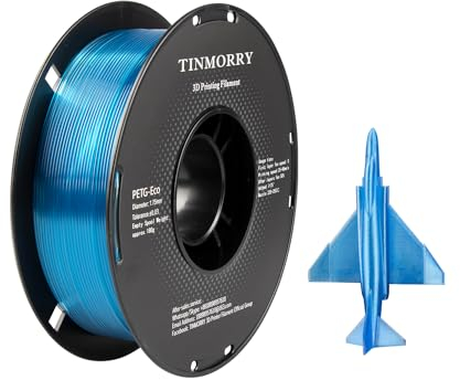 PETG Filament 1.75mm, TINMORRY Rapid PETG-Eco 3D Druck Filament, Kompatibel mit Bambu Lab/Creality K1C / FLASHFORGE Adventurer 5M /Anycubic Kobra 3 / QIDI FDM 3D Drucker, 1 KG 1 Spule, Trans Blau