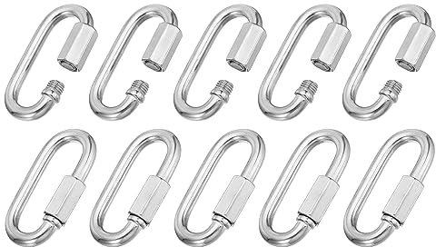 PATIKIL 8mm 304 Inoxidable Acero Cadena Rápidos Eslabones, 10 Paquete Tornillo Bloqueo Conector Cadena Ovalado D Anillo Gancho Clips para Araña Mochila Tienda, 1521lbs Plata
