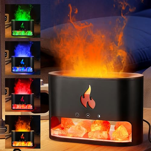 Luckits 2 en 1 Diffuseur d'huiles Essentielles & Lampe en Cristal de Sel Himalaya, Diffuseur d'aromathérapie avec Lumière Effet Flamme, Peut Ajouter De l'huile Essentielle,pour Chambre Spa Yoga