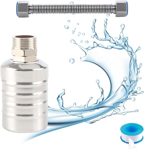 Schwimmerventil für Wassertank Pool 3/4 Zoll Automatisches Wasserstandskontrollventil 304 Edelstahl Schwimmerventil mit 30cm Wellrohr und Wasserhahn-Dichtungsband (3/4 Zoll Oberwassereinlass)