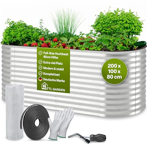 TTL GARDEN 200x100x80cm Inspire L Silber Metall Hochbeet - Stahl verzinkt | Rostfrei verzinkt & silber Wellblech ovale Form stabil - für Garten Beet für Gemüse, Kräuter, Blumen, Gartenbeet, Gemüsebeet